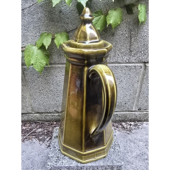 Vintage Georges Briard Pfaltzgraff Green Coffee Pot Carafe w/ Lid 13"x9"x6.5" - Picture 4 of 7